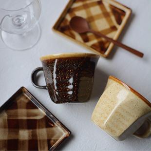 包邮 收集时光 手冲拿铁卡布咖啡杯 say手绘方碟咖啡杯 Camus