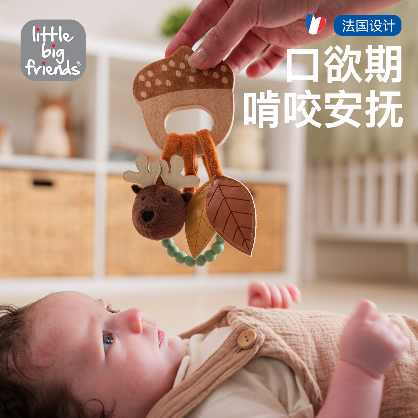 法国LittleBigFriends婴儿安抚玩具啃咬新生儿感官早教磨牙器牙胶