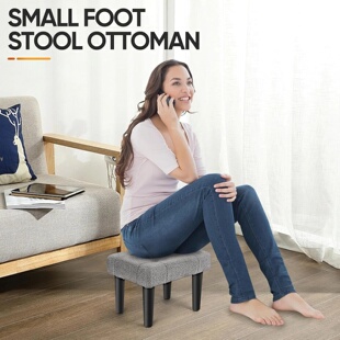 Small Ottoman Foot Rest with Legs, Teddy Velvet Foot Stool