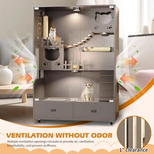 Enclosed Cat Condo Large Indoor Wooden Cat House with Litte