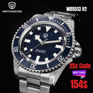 Watchdives WD5513 V2 PT5000 Vintage Sub Dive Watch Sapphire