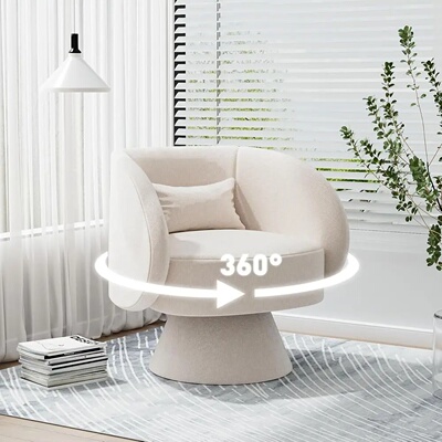 Modern Upholstered Swivel Chair, 360° Beige Linen Accent Ar