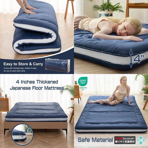 4 Foldable Japanese Futon Mattress, Portable Shikibuton Slee