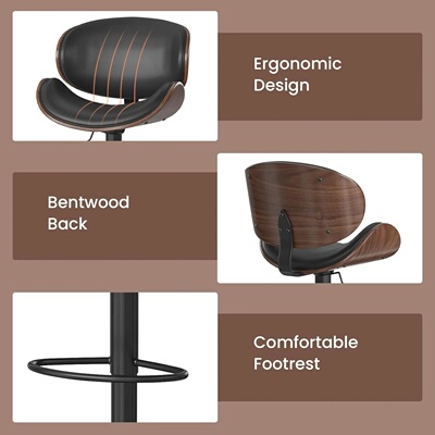 Swivel Bar Stools Set of 2 Adjustable Height Bentwood Barst