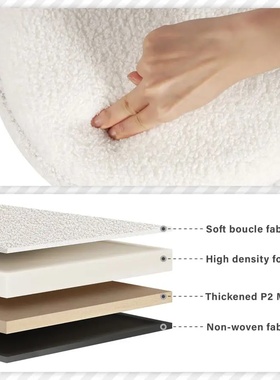 Round Storage Ottoman Boucle Ottoman with Tray, Teddy Velve