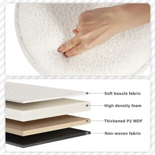 Round Storage Ottoman Boucle Ottoman with Tray, Teddy Velve