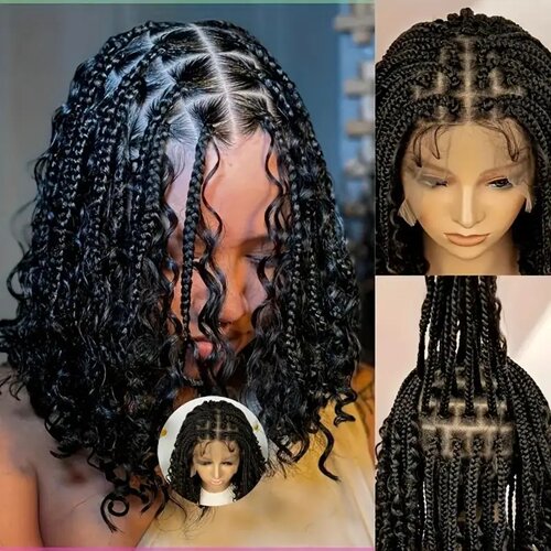 Knotless Box Braided Wigs with Curly Ends Synthetic Full La