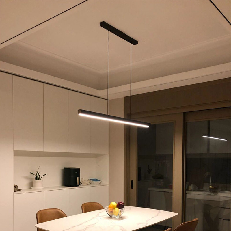 北欧餐厅一字长条吊灯茶室灯具现代简约led黑色吧台极简线形灯饰