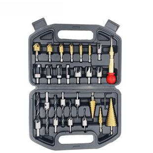 三尖钻木塞钻全套宝塔钻中心冲开孔工具26件套装五刃倒角器