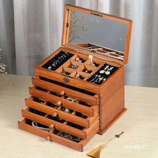 欧式实木首饰盒木质带锁首饰收纳盒多层大容量首饰盒公主饰晨视泡