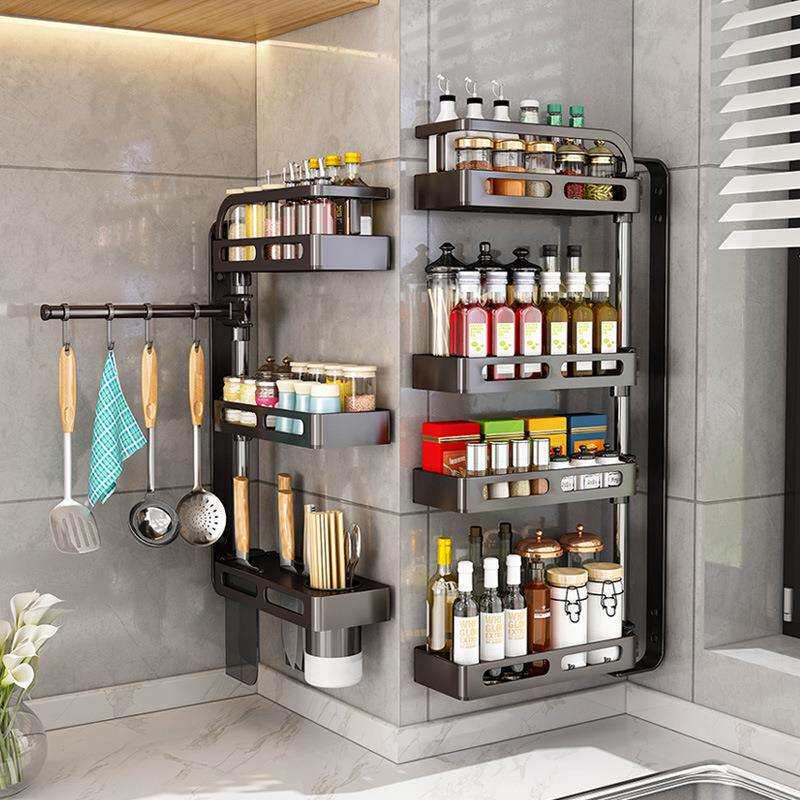 旋转厨房调料置物架壁挂式墙上转角调料品储物架多功能多层收纳架