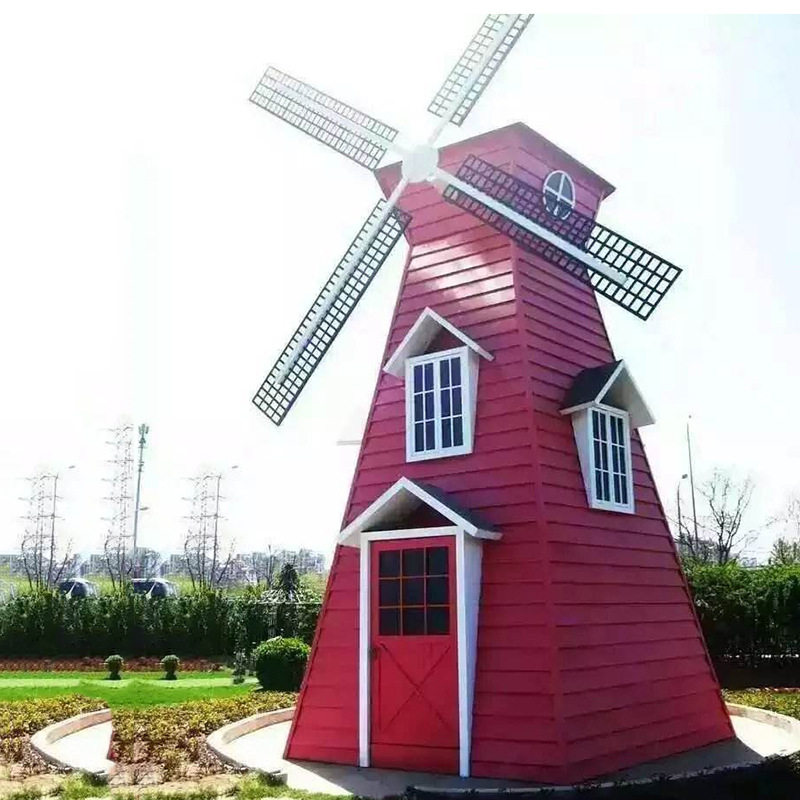 网红拍照打卡四面六面防腐木彩色电动旋转大风车户外景区制作风车