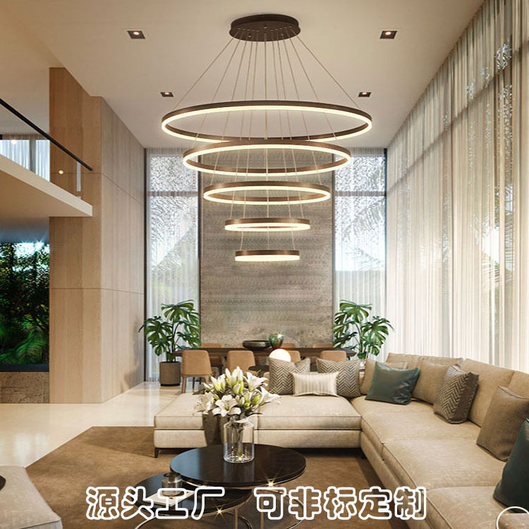 客厅吊灯后现代简约北欧餐厅复式长楼梯别墅网红圆环大厅灯具批发