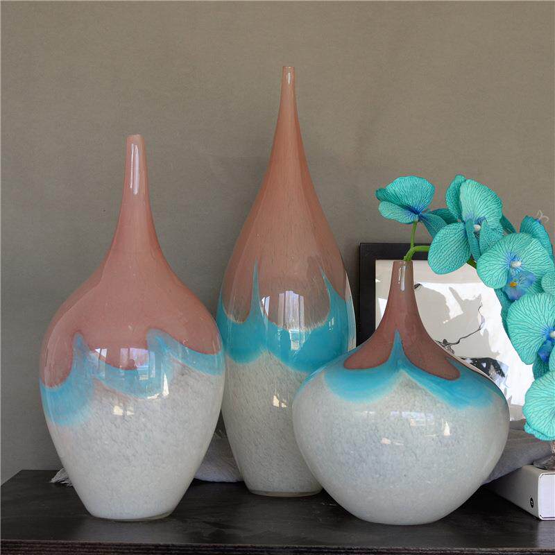 外贸手工玻璃花瓶小口大肚瓶欧式美式家居装饰样板房客厅书房摆件