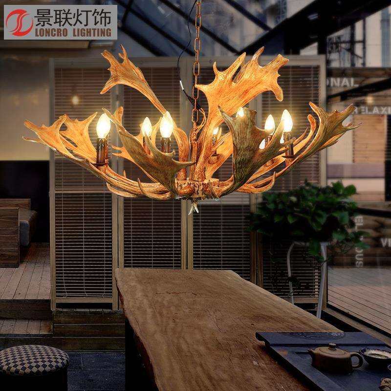 美式复古工业风吊灯创意个性树脂鹿角客厅餐厅饭店卧室服
