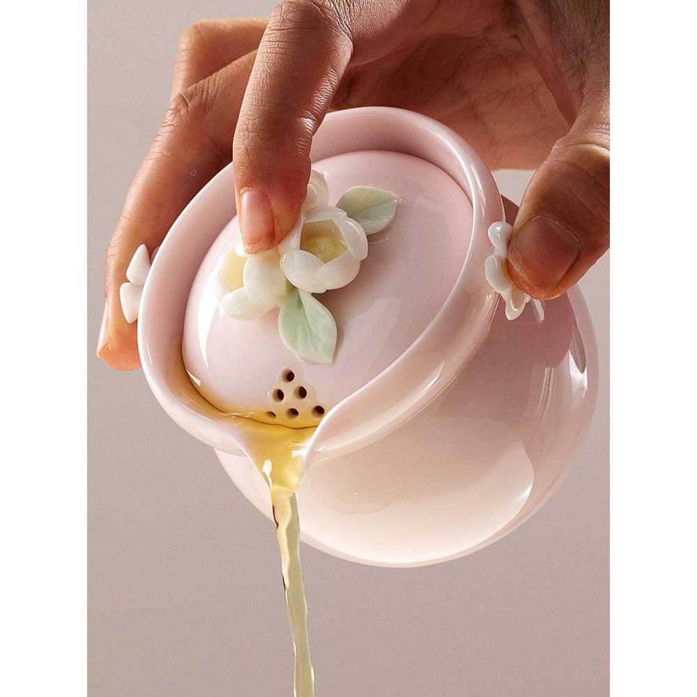 一品仟堂陶瓷小茶壶单壶粉色功夫泡茶壶家用防烫手抓壶单人茶