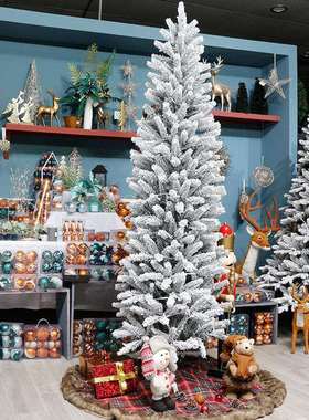 奋聚PVC圣诞树尖头加密带彩灯植绒铅笔圣诞树圣诞树120cm-300cm