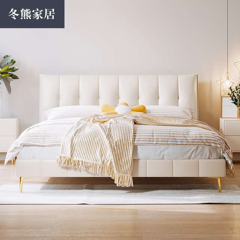 SY9238冬熊美式轻奢真皮床北欧简约现代双人主卧大床白色网红婚床