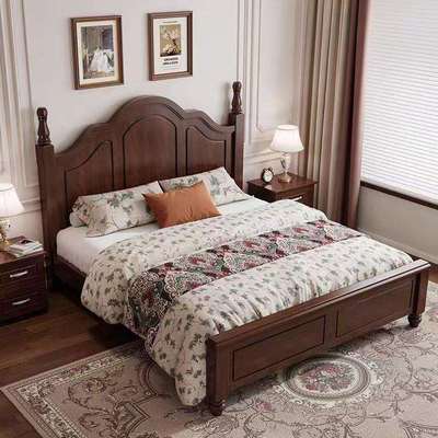 美式实木床1米8双人床1米5的床出租房用1米2单人床架家用卧室大床