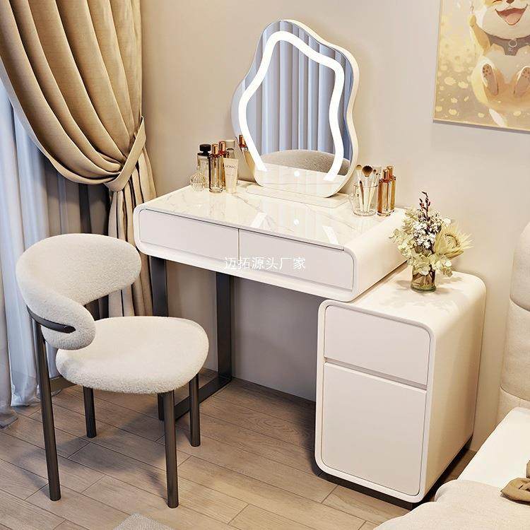 2025新款小户型梳妆台卧室现代简约奶油风轻奢床头一体60CM化妆桌