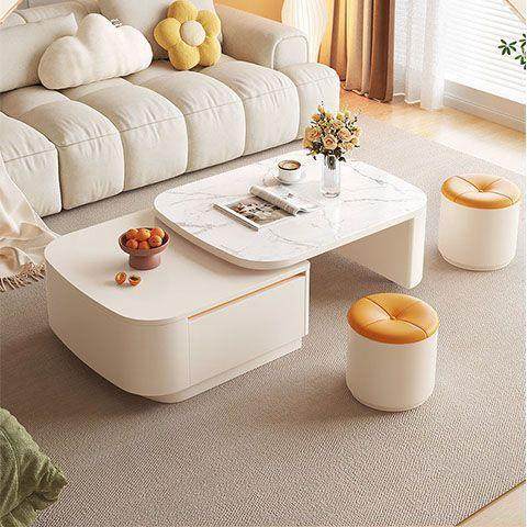 奶油风可伸缩茶几现代简约客厅家具家用落地电视柜茶几组合茶桌