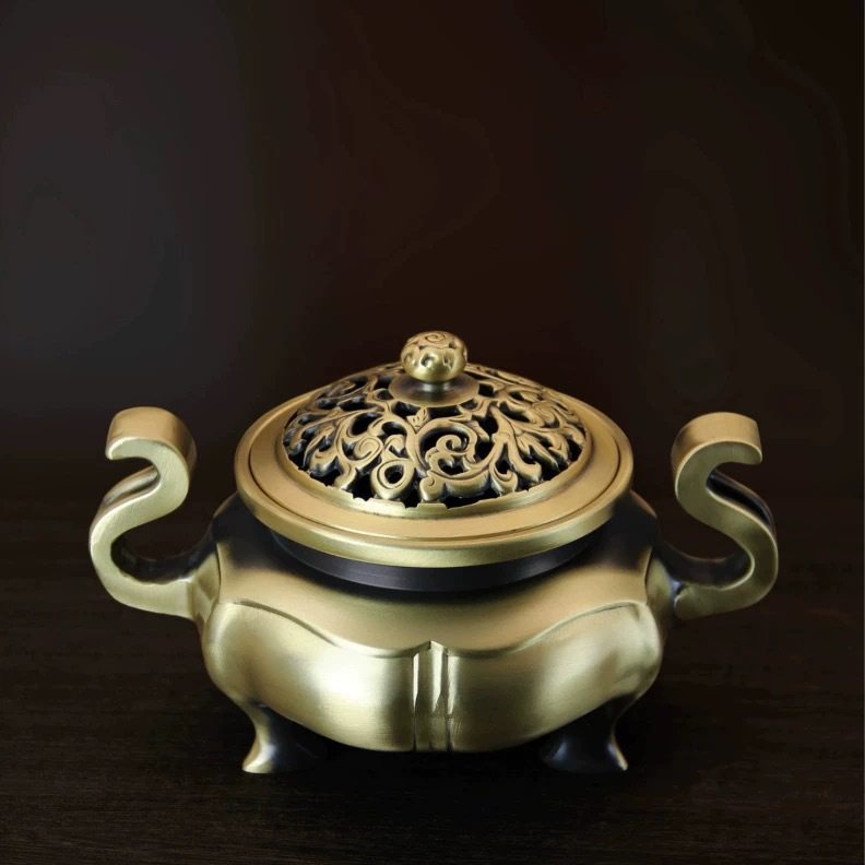 2025复古黄铜海棠艺术香炉仿古文房檀香薰香器工艺摆件珍藏佳品,家居饰品,铜雕画,淘宝优惠券,粉丝福利购,淘宝优惠卷