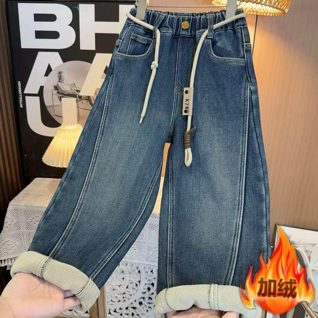 2025秋冬新款儿童时尚宽松裤中大童一体绒休闲长裤男童童装