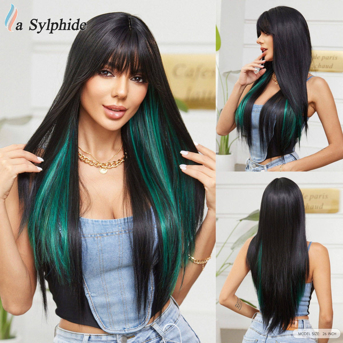 假发许昌荧光粉挂耳染绿色黑长直空气刘海全头颅顶发量多欧美,美发护发/假发,日常整顶假发,淘宝优惠券,粉丝福利购,淘宝优惠卷