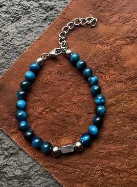 2025新款男士复古蓝虎眼石高级调节手链潮流简约饰品中性赠女友