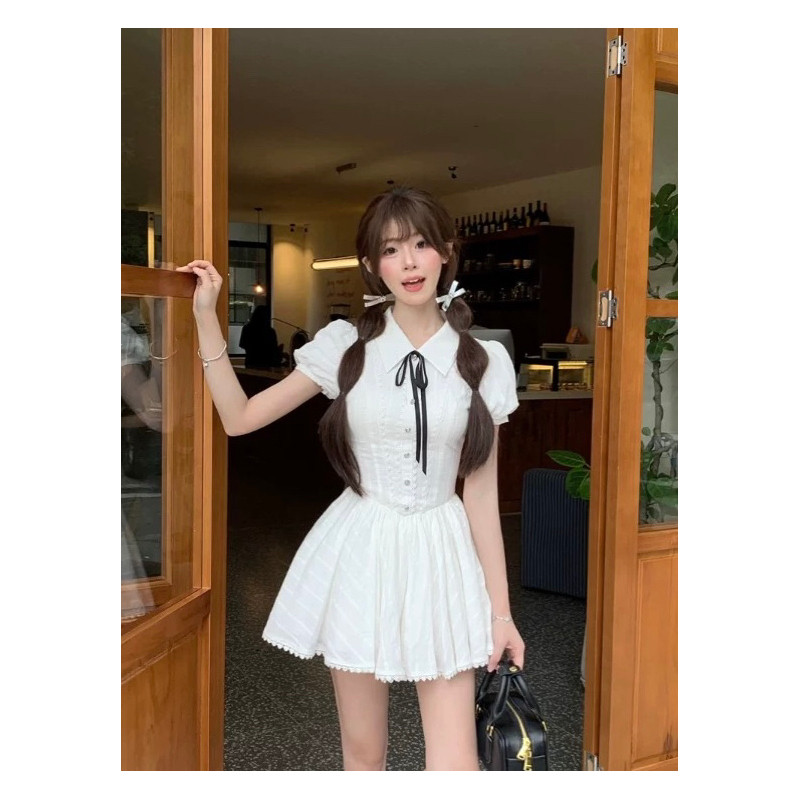 越韩小鱼Musefishs 学妹你好  甜美少女学院风初恋小白裙连衣裙