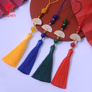 灵振新品 白扇流苏穗扇子吊穗古风汉服旗袍压襟吊坠手机饰品小挂件
