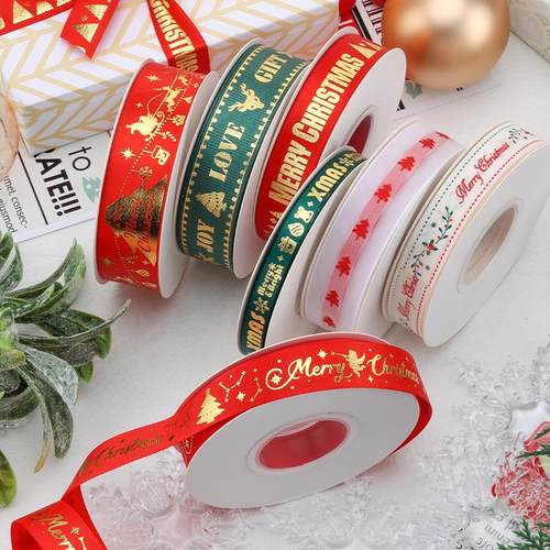 新款圣诞丝带大红色绿色雪花圣诞雪花包装绑带节日场景装饰缎带