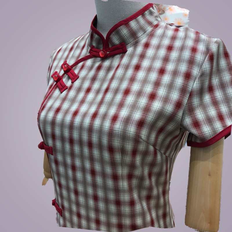 现代改良版旗袍年轻款少女气质日常中国风复古格子连衣裙夏季短款