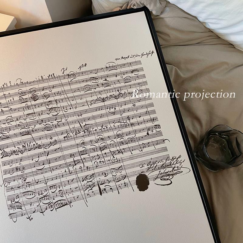 莫扎特手稿五线谱装饰画钢琴乐谱黑白线稿音乐家挂画卧室床头摆画