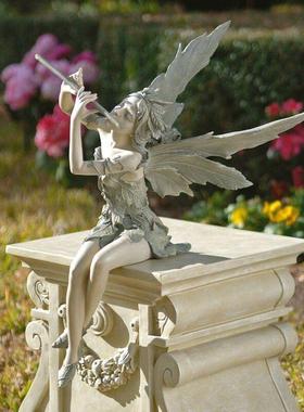 新品跨境风格潮流吹笛西风仙子园林庭院家居摆件雕塑树脂工艺品