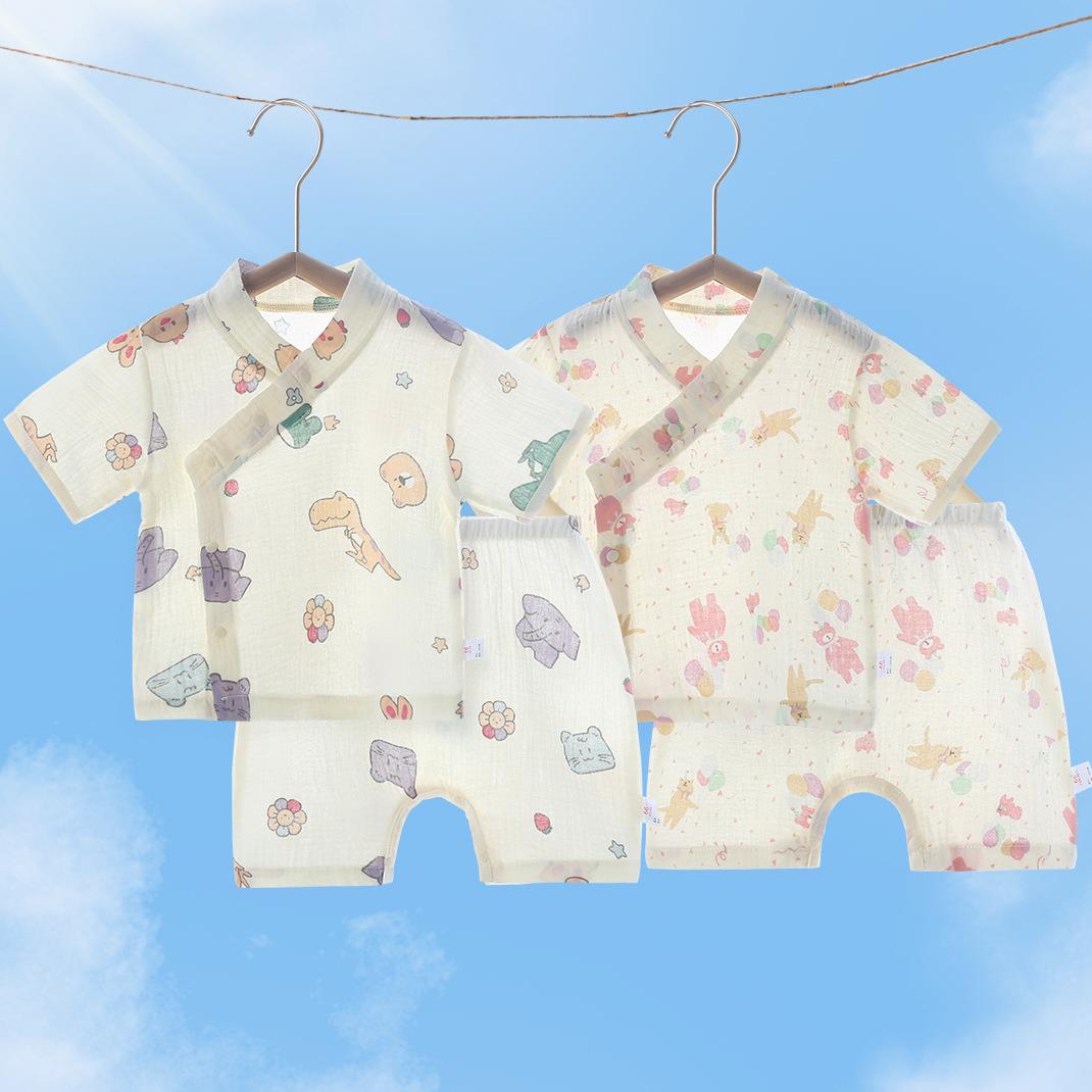 婴儿衣服分体套装夏季薄款宝宝夏天衣服睡衣空调服纱布棉短袖短裤