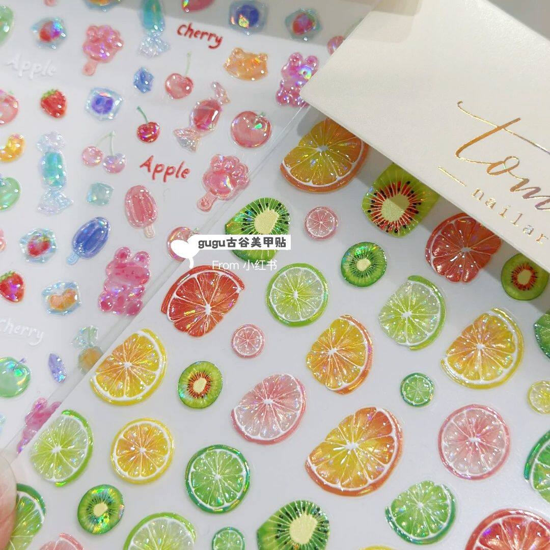 夏日爆款多汁水果橙子diy指甲贴