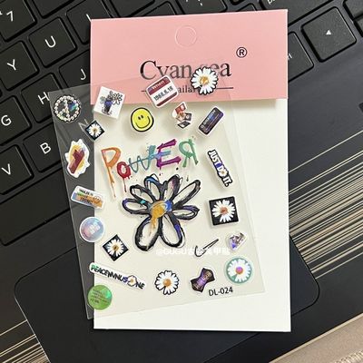 权志龙同款小雏菊英文字母镭射贴