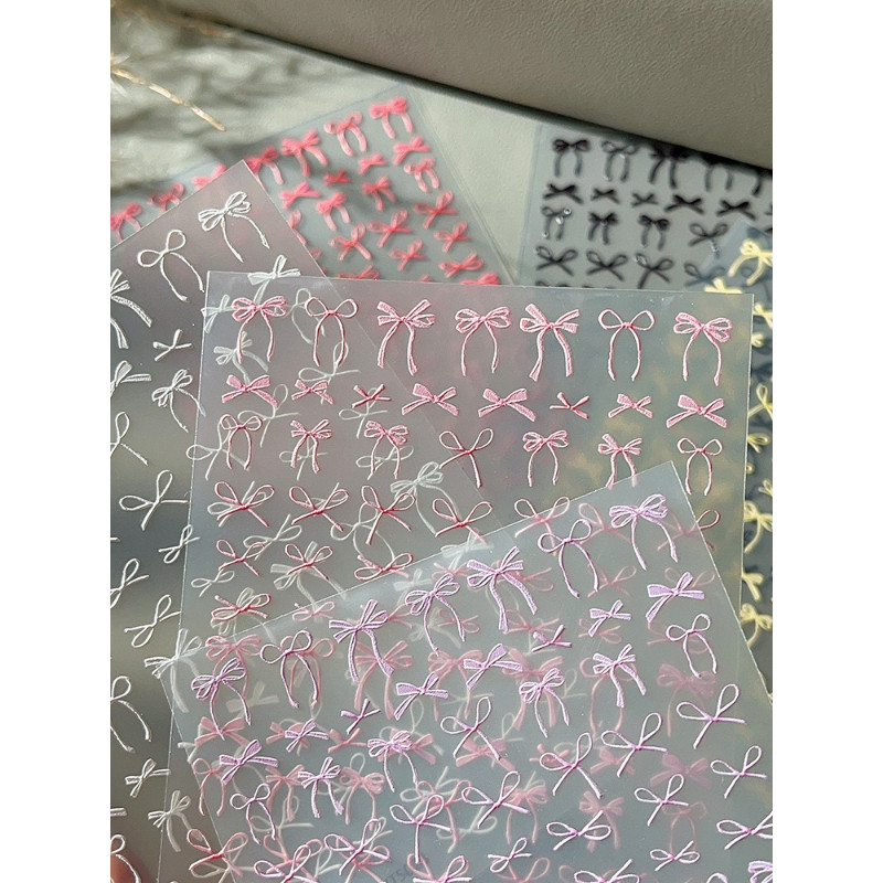 新款薄韧蝴蝶结美甲贴纸立体浮雕彩色领结飘带背胶指甲装饰品贴纸