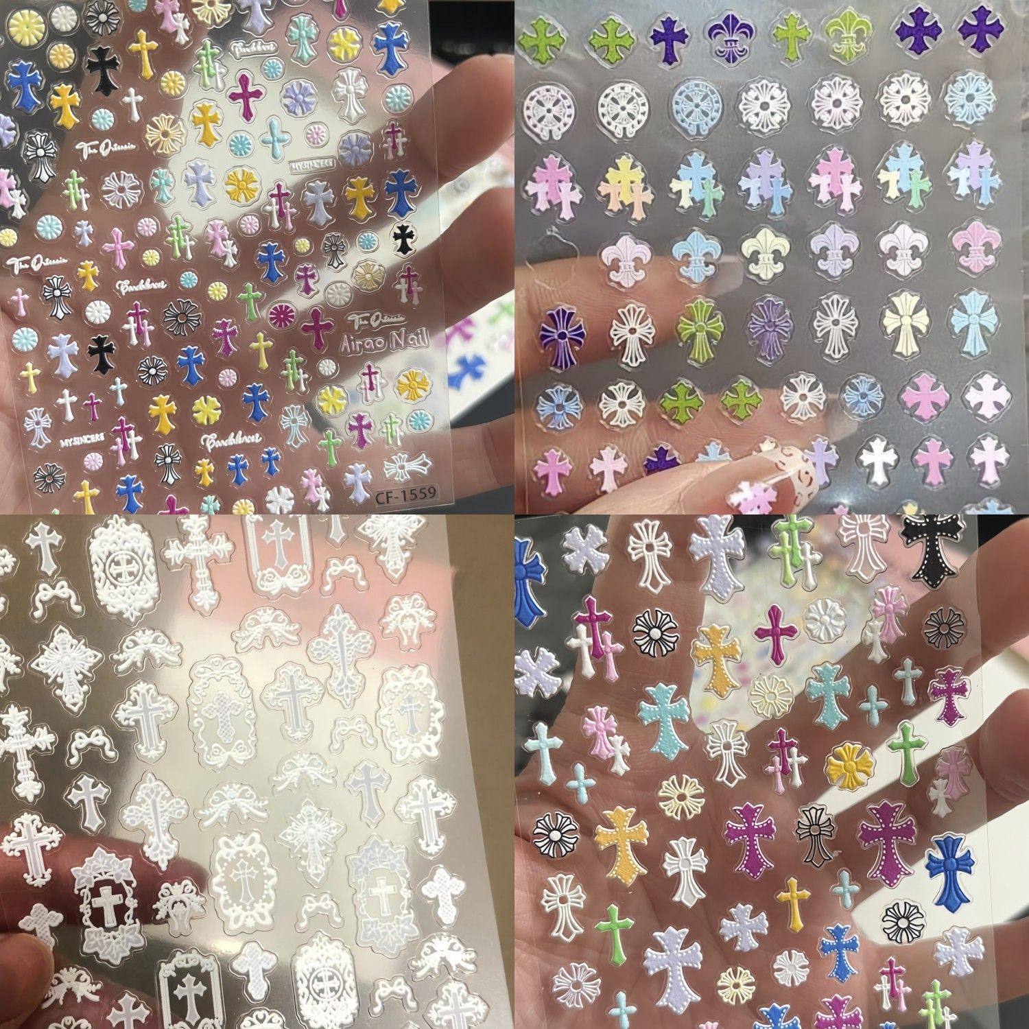 爆款彩色十字架浮雕美甲贴纸马卡龙简约十字星ins背胶指甲装饰贴,彩妆/香水/美妆工具,指甲装饰,淘宝优惠券,粉丝福利购,淘宝优惠卷