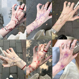 新中式桃花蝴蝶纹身贴高颜值纯欲风防水女持久手腕唯美逼真可水洗