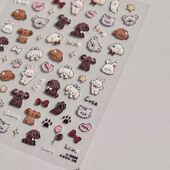 2024美甲贴纸立体浮雕款 棕咖软糯狗狗可爱泰迪狗卡通背胶指甲贴纸