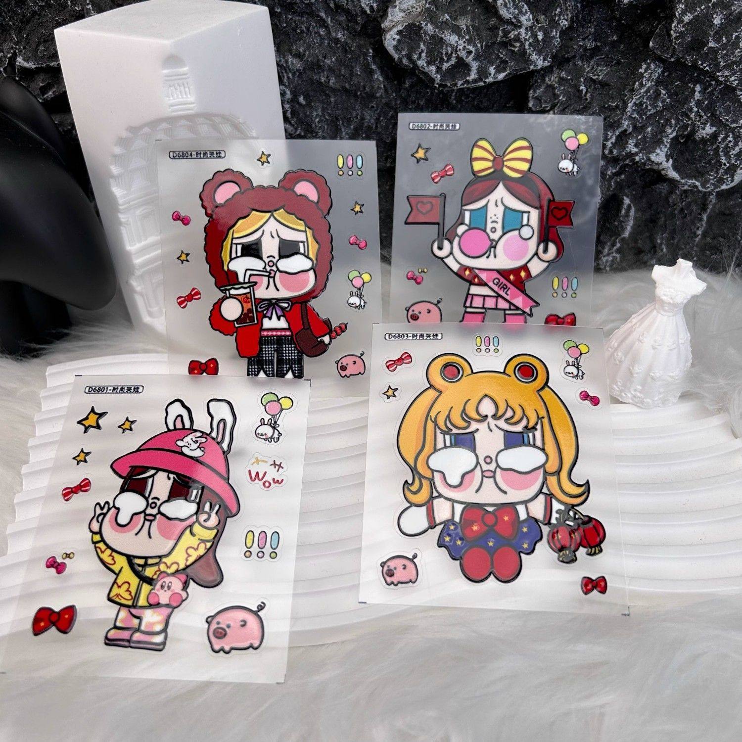 爆款泡泡玛特可爱哭娃浮雕贴纸