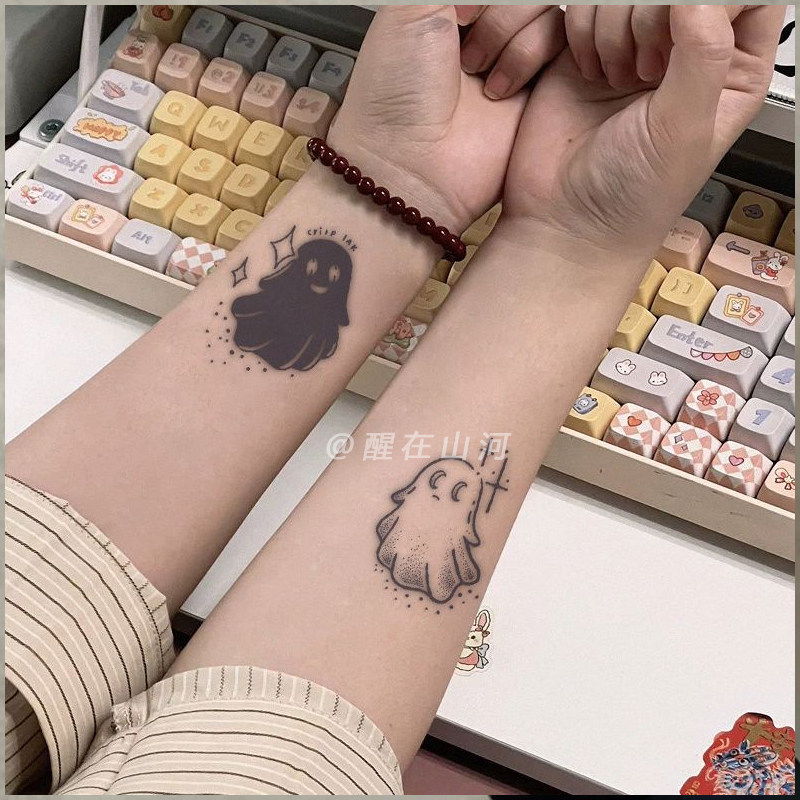 暗黑小幽灵草本纹身贴半永久防水防搓手臂情侣胸前逼真遮疤刺青男
