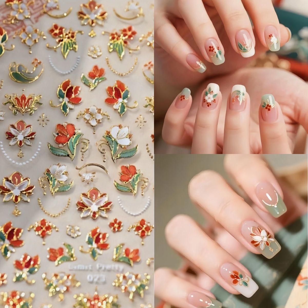 2025爆款敦煌花朵烫金新中式国风典雅花团锦簇美甲贴纸指甲贴花饰