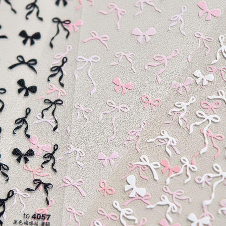 黑白飘带蝴蝶结美甲贴纸浮雕款