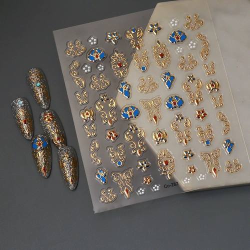 国风新款宫廷图腾中式美甲贴纸烫金工艺复古背胶防水DIY指甲装饰