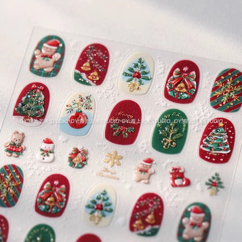 ins风圣诞树圣诞节立体美甲贴纸装饰姜饼人指甲电脑手机ipad贴画