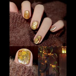 美甲贴纸金秋桂叶中秋桂花免手绘秋季diy自带背胶手账ins装饰贴纸