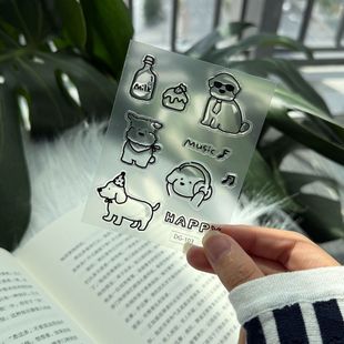 线条小狗ins音乐果冻贴美甲贴纸定制diy手机电脑ipad装饰防水贴纸